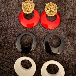 Unique Vintage Red, Black, and White Lion Earrings